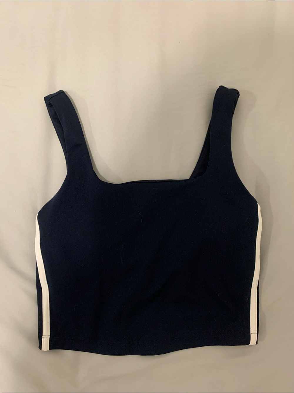 Classic Square Neck Crop Tank Top - Navy with White Trim